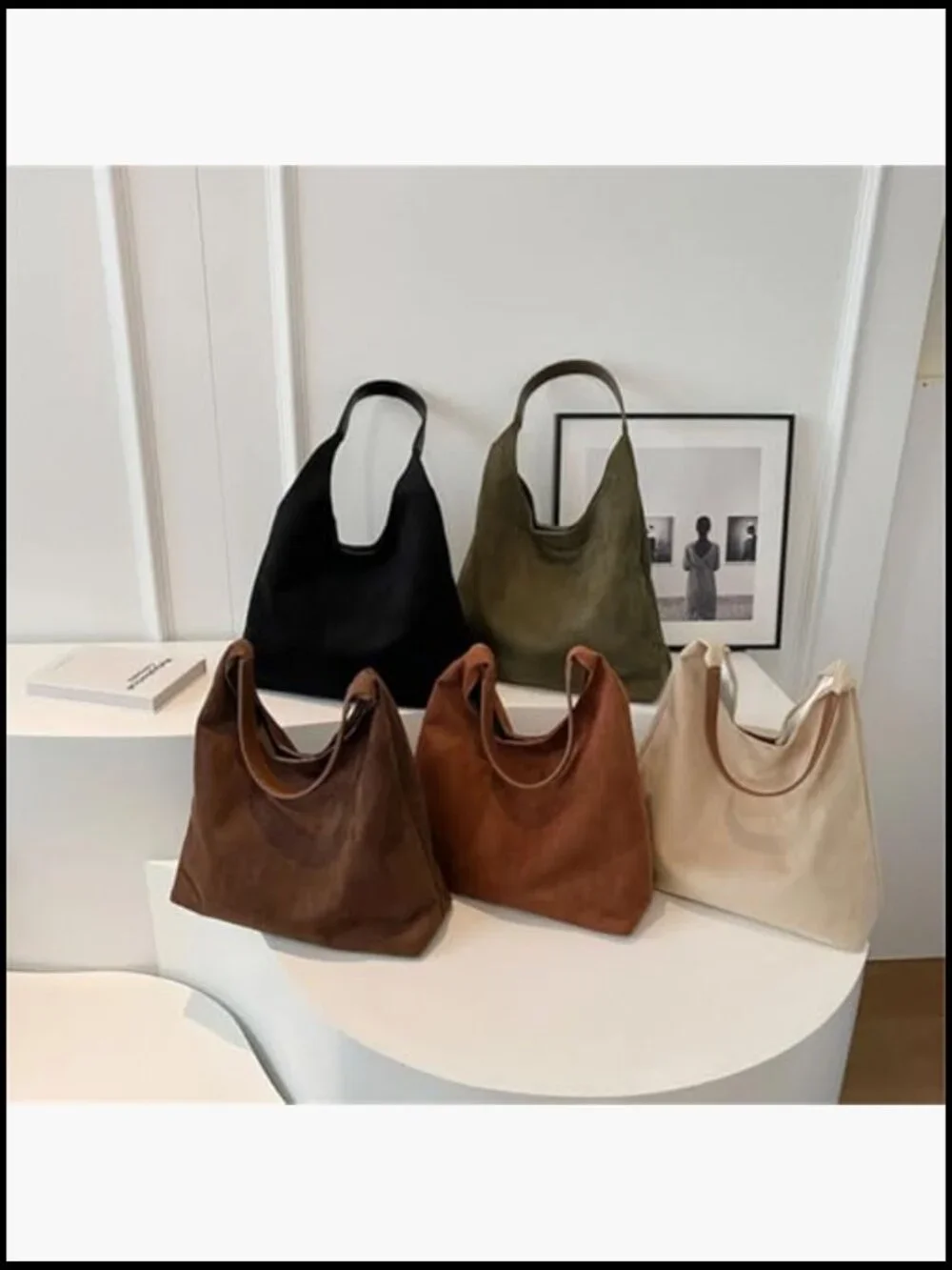 Faux Suede Slouchy Hobo Tote Bag Spacious Work Office Fall Shoulder Handbag